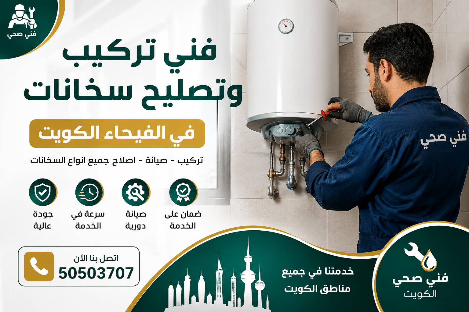 فني تركيب وتصليح سخانات في الفيحاء بالكويت
