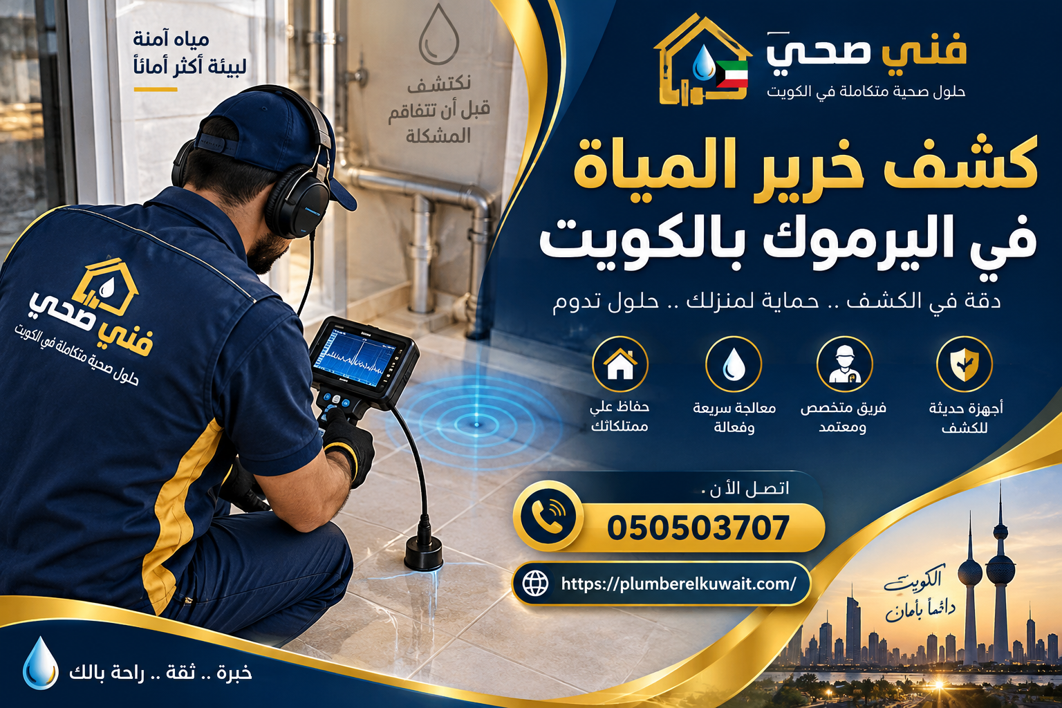 كشف خرير المياة في اليرموك بالكويت